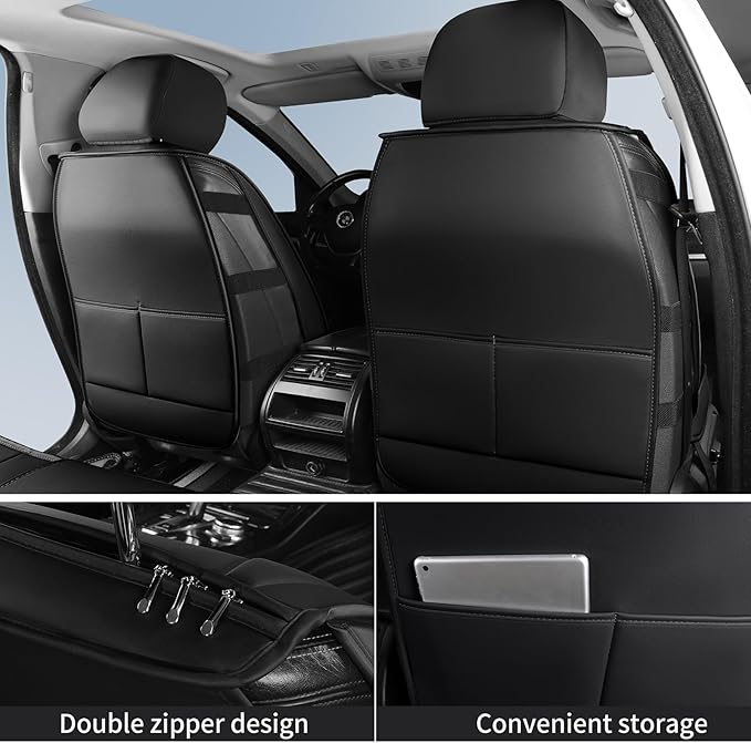 Car Seat Covers Full Set, Waterproof Faux Leather Automotive Seat Covers for Cars, Breathable Universal Car Seat Covers Protectors for Sedan SUV Truck (5 PCS Full Set, Black)