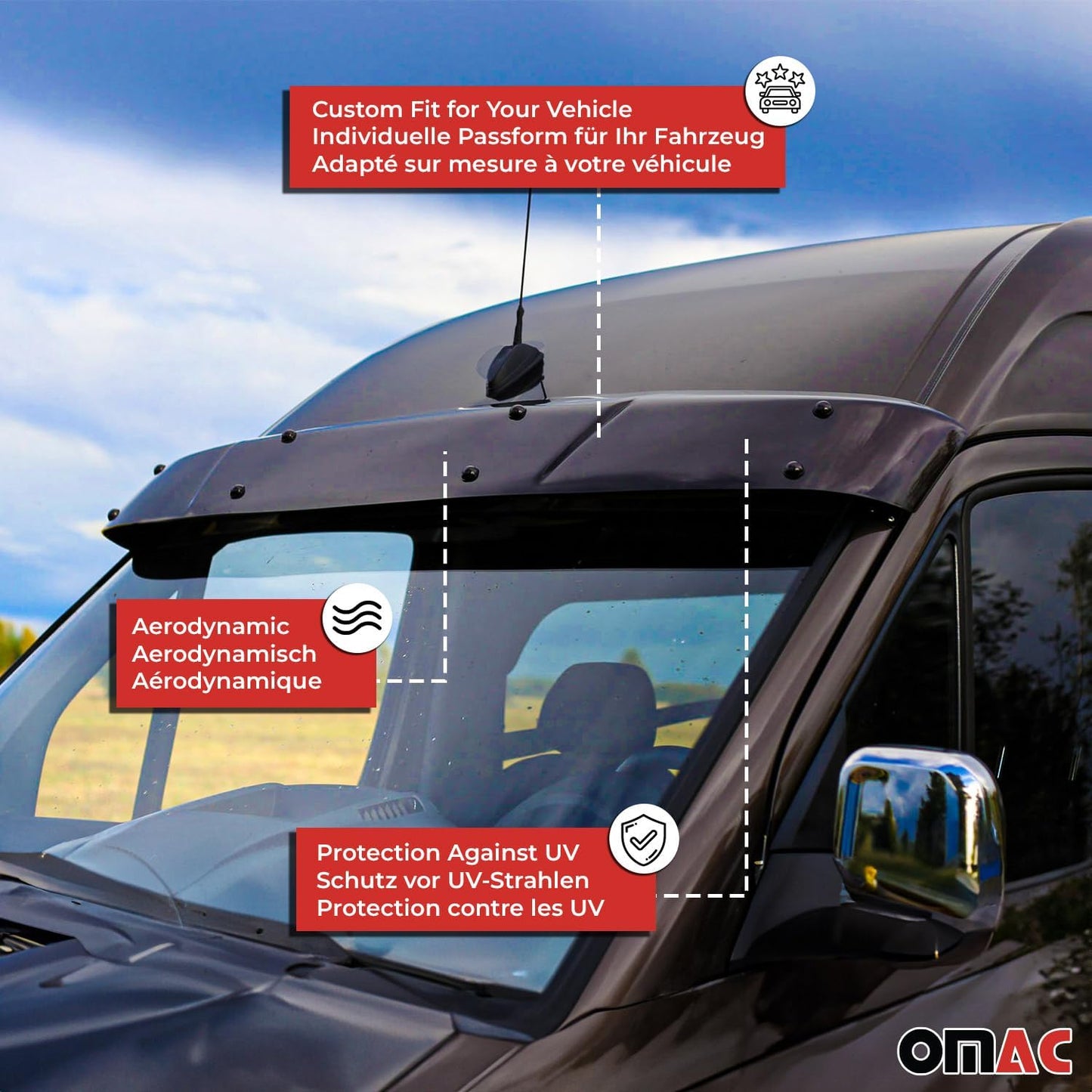 OMAC Windshield Sun Visor & Bug Shield Hood Deflector for Mercedes Metris 2016-2024