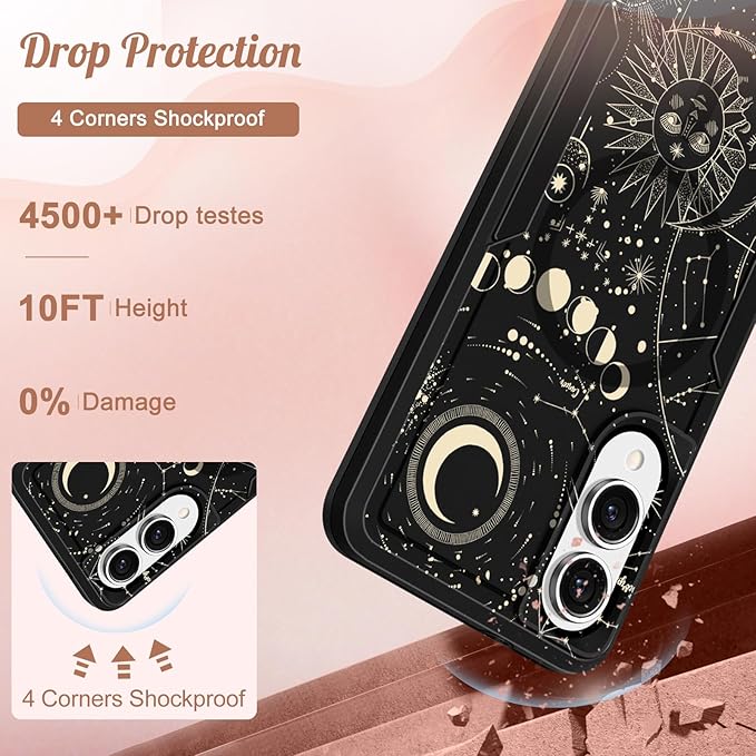 for Samsung Galaxy S25 Edge Case - Compatible with MagSafe Women Girls Cute Magnetic Protective Phone Cover Girly Aesthetic Sun Moon Heavy Duty Shockproof Design for Samsung S25 Edge Case
