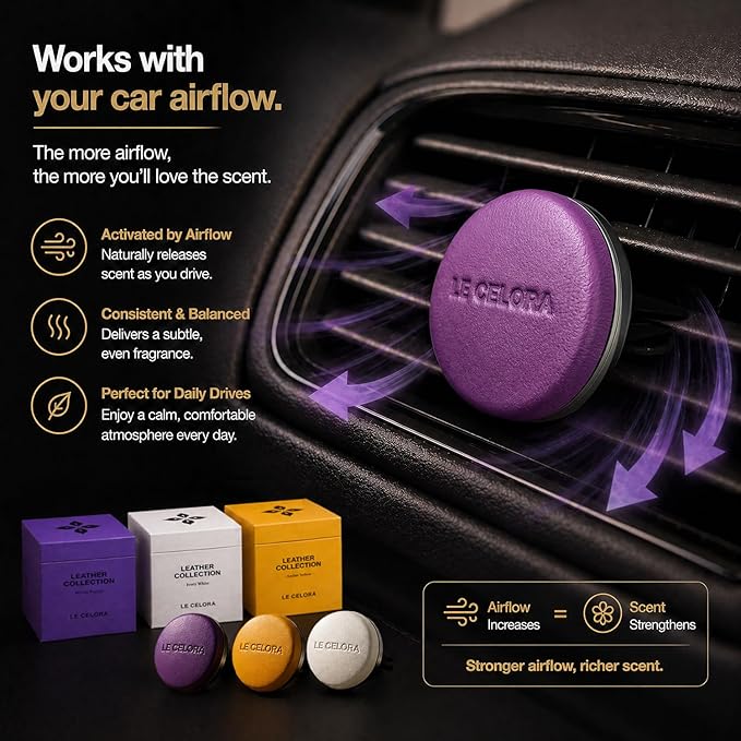 LECELORA Car Air Freshener Diffuser - Premium Leather Vent Clip Car Gift for Men & Women, 180+ Day Long Lasting Scent, Auto Air Freshener-Velours Nocturne