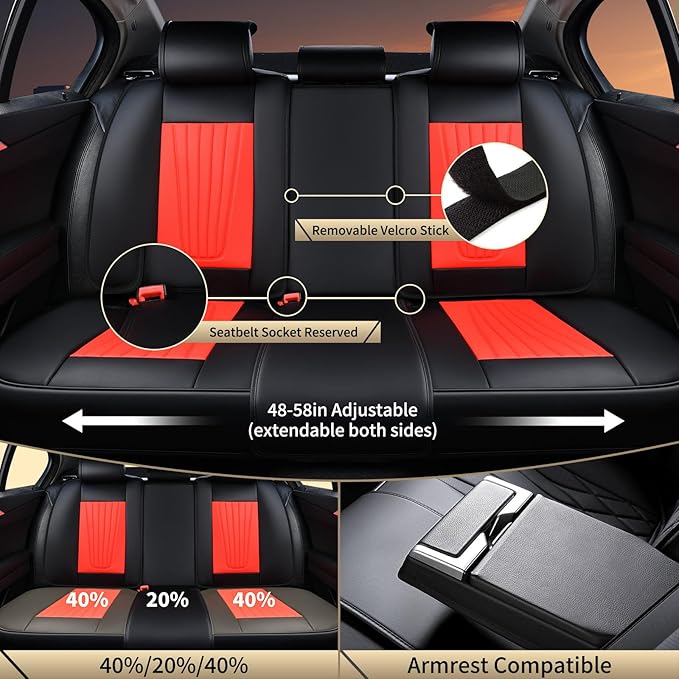 FLORICH Car Seat Covers, Premium Leatherette Car Seat Covers Full Set, Breathable Car Seat Cushion Front Seats and Back, Automotive Seat Protectors for Sedans Cars SUV Trucks - Black&Red