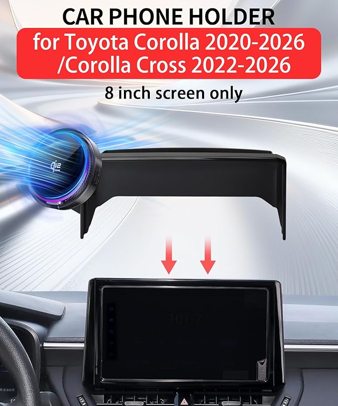 Qi2.2 25W Magnetic Car Mount Charger for Toyota Corolla 2019-2026 / Corolla Cross 2022-2026 Accessories, for Fast Charging Cell Phone Holder 8 Inch Screen Fixed Clip with Cooling Fan