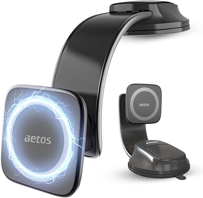aetos for iPhone MagSafe Car Mount Magnetic Phone Holder with Adhesive Suction Base, Fits iPhone 17/16/15/14 Pro/Plus/Max and Android Phones with Ring Adaptor, Ideal for Dashboard and Windshield