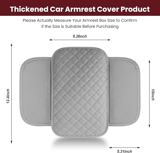 Upgraded Car Middle Center Console Cover with 2 Storage, Microfiber Leather Car Armrest Cover Cushion for for Most Vehicles, 0.5 inch Memory Foam Comfort Stylish Leather Scratch-Resistant, Thickened