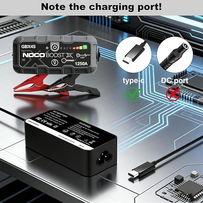 65W USB-C Charger Cable for NOCO UltraSafe Portable Jump Starter Compatible with NOCO Boost X GBX45 GBX55 GBX75 GBX155 Power Adapter Cord