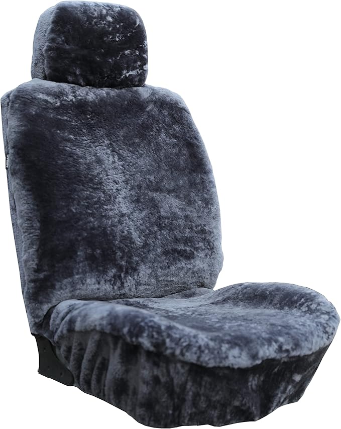 SHEEPSKIN ELITE Premium Sheepskin Car Seat Cover - All Season Comfort and Protection, Easy Installation (56" x 23", Gray with Bluish Tint)