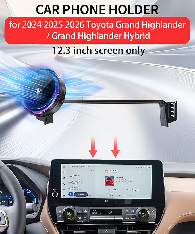 Qi2.2 25W Magnetic Car Mount Charger for Toyota Grand Highlander/Grand Highlander Hybrid 2024-2026 Accessories,for Fast Charging Cell Phone Holder 12.3 Inch Screen Fixed Clip with Cooling Fan