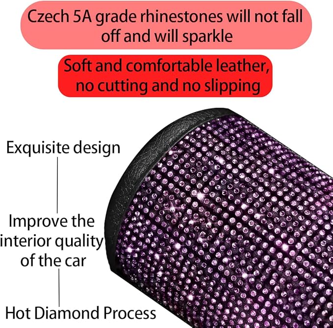 Bling Car Center Console Cover, Crystal Rhinestone Vehicle Armrest Cover Cushion with 2 Storage Bags for Women Girls, Diamond Auto Storage Box Protector Pad, Universal Fit (Pink)