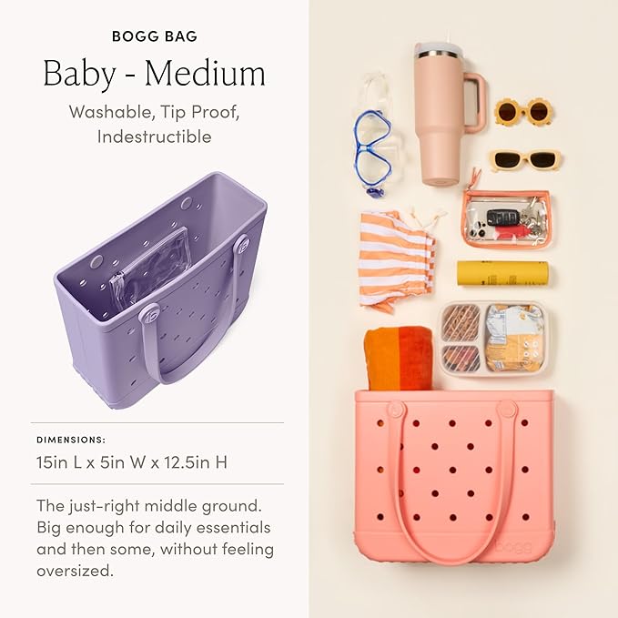 BOGG BAG Medium Tote – 15” x 12.5” x 5” – Durable, Washable, Tip-proof – Beach, Pool, Boat, Work, Sports (I Lilac You a Lot)