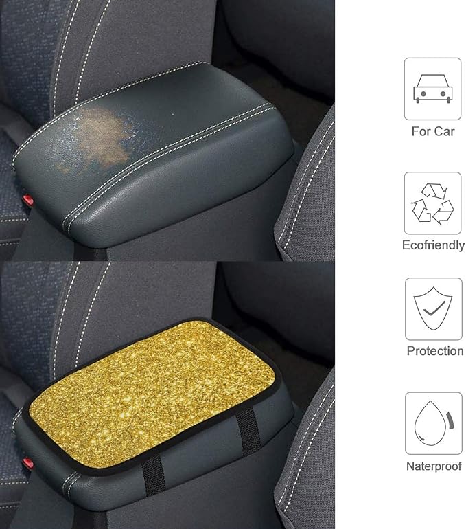 for Beautiful Gold Glitter Sparkles Pattern Car Armrest Cover Auto Center Console Pad Universal Car Decor Handrail Box Arm Rest Cushion Protector Lid