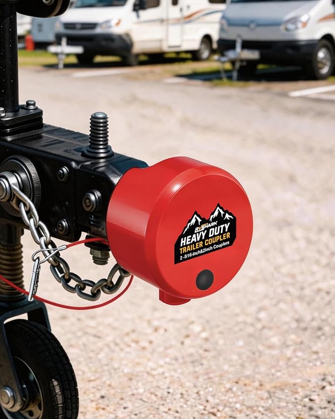 Trailer Hitch Locks, Heavy Duty Trailer Coupler Lock Fits 2-5/16"&2" Couplers, Anti-Theft Structural Steel Tongue Lock Essentials Accessories for RV, Trailer, Boat, Cargo, Camper, Utility–RED