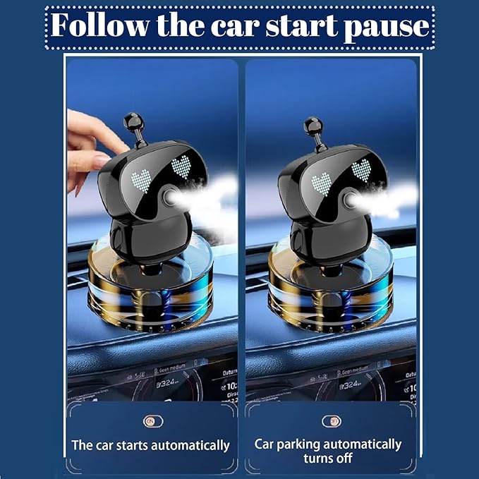 Robot Intelligent Aromatherapy Machine, Smart Cute Robot Car Air Freshener - Fine Spray/Fillable/Four-Gear Adjustment/Vibration Sensing/On-Off/Large Capacity Long-Lasting Fragrance/V1 (Black, Cologne)