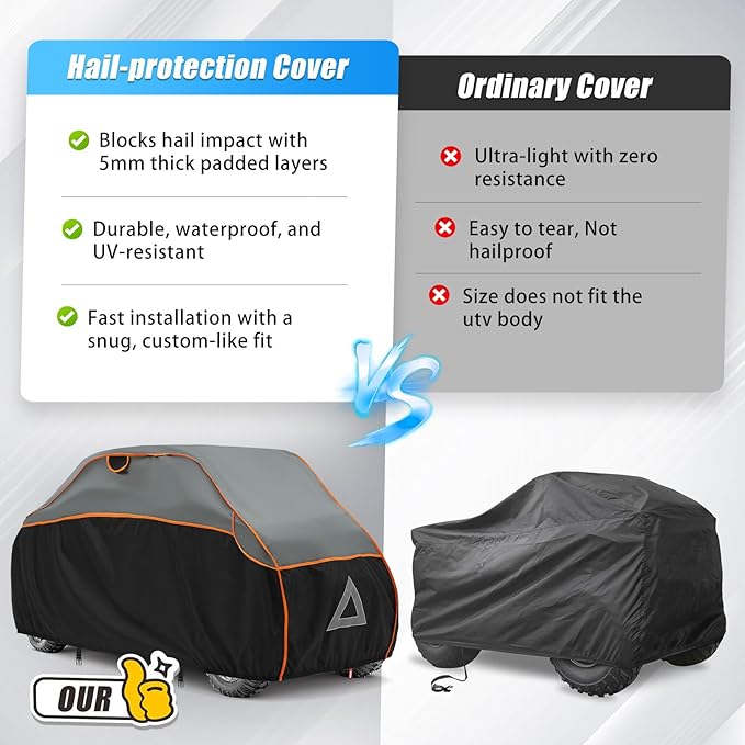 UTV Cover 4-6 Seater for Hail Protection, Heavy Duty All-Weather Protection UTV Cover with Air Vents, Windproof Buckles and Elastic Bands, Compatible with Polaris Ranger Can am Yamada
