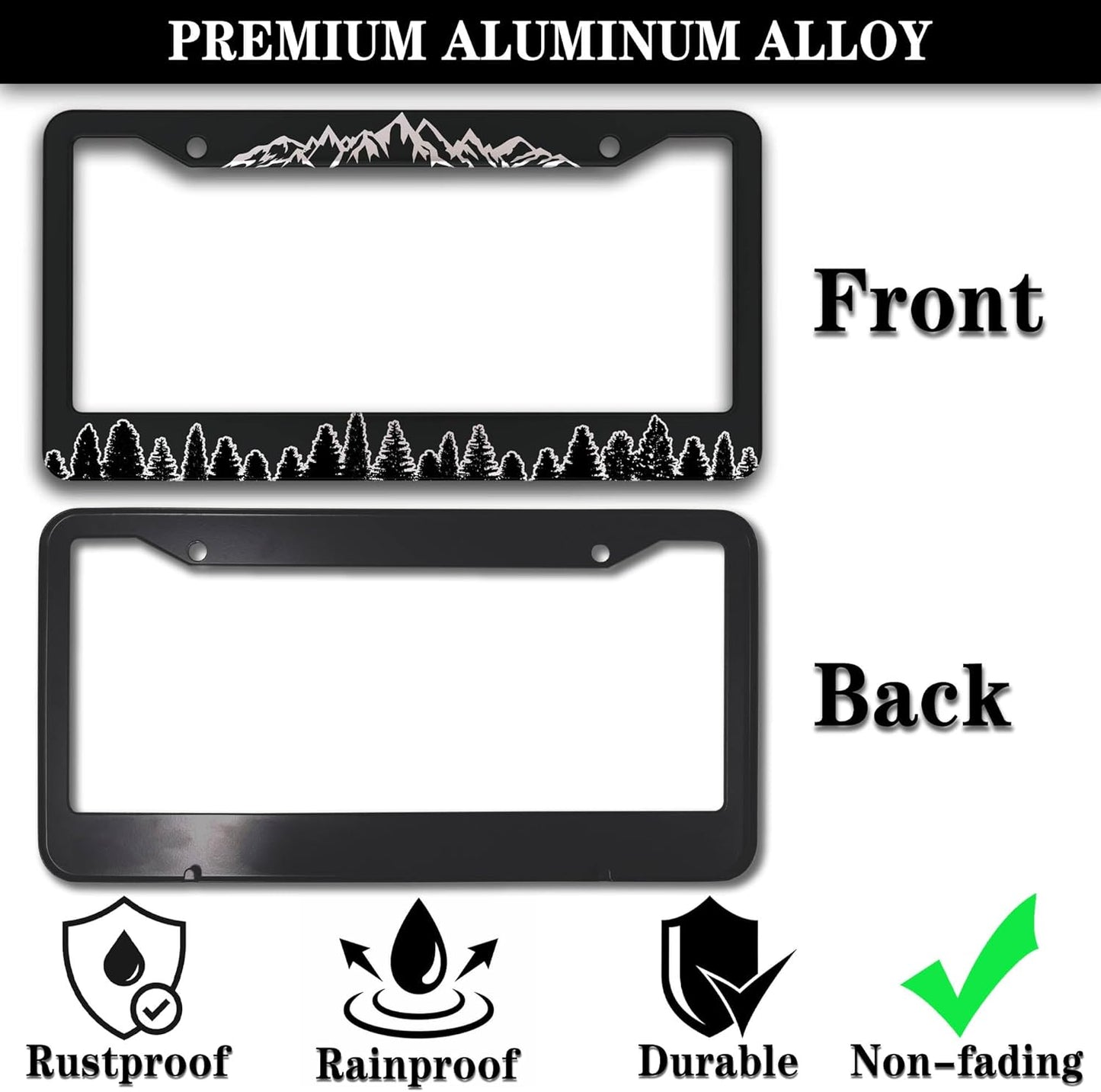 Car Plate Frames Black and White License Plate Bracket The Mountains are Calling Universal Aluminum Car Accessory 2 Pack with Screw Covers Set