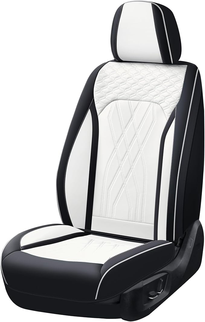 FLORICH Leather Cars Seat Covers Front Pair Seat Covers for Car Waterproof Automotive Seat Cover Vehicle Seat Interior Cushion Universal Fit for Most Car Truck SUV, Black&White