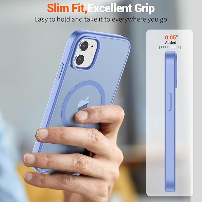 SUPFINE Magnetic for iPhone 12 Mini Case & iPhone 13 Mini Case with Screen Protector (Compatible with MagSafe) (Military Grade Drop Protection) Translucent Matte Shockproof Phone Cover,Blue Purple