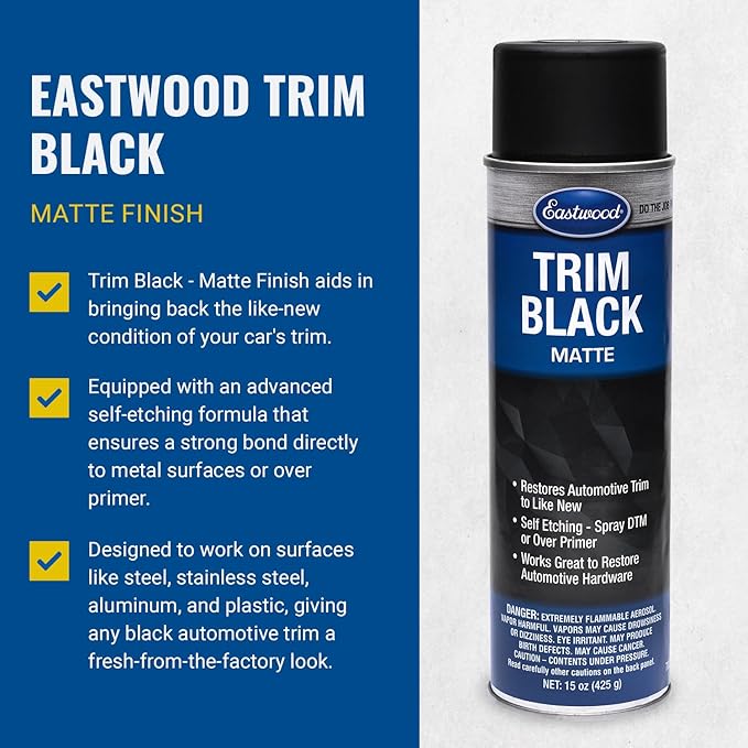Eastwood Automotive Black Trim Restorer Aerosol Spray | Long Lasting Car Exterior Restoration | Instantly Revives Color and Shine for Trims, Bolts & Screws | 15 Oz Matte Finish