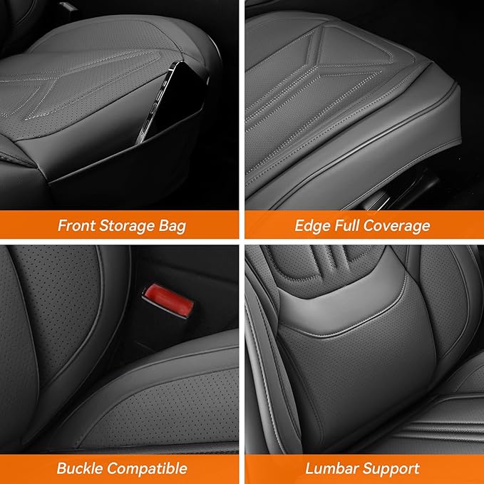 Car Seat Covers, Premium Leather Car Seat Covers, Waterproof and Breathable Seat Covers, Universal Car Seat Protector Fit for Cars, Trucks, SUVs, Pick-ups (Gray, 2 PCS Front Seat)