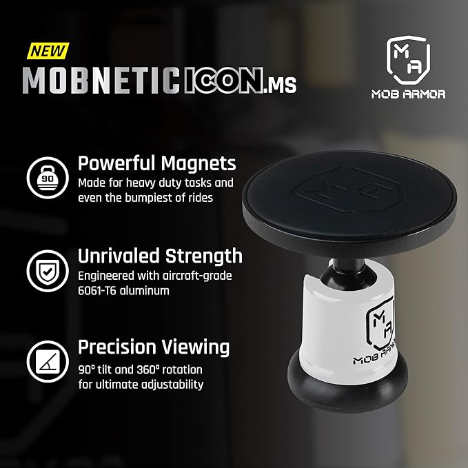 MobNetic Icon.MS MagSafe Compatible Phone Mount, Magnetic Phone Holder for Car w/ 90lb Pull Force, 90º Tilt & 360º Rotation, Aluminum Build, Compatibility for iPhone & Android (Alpine White)