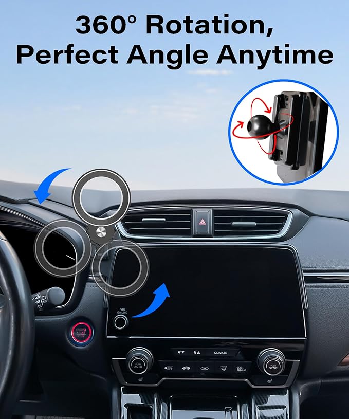 Car Phone Holder for 2017-2022 Honda CR-V Accessories Apply to 5/7 Inch Touch Screen Fixed Clip Magnetic Cell Phone Mount Hands-Free 360 Degree Rotation