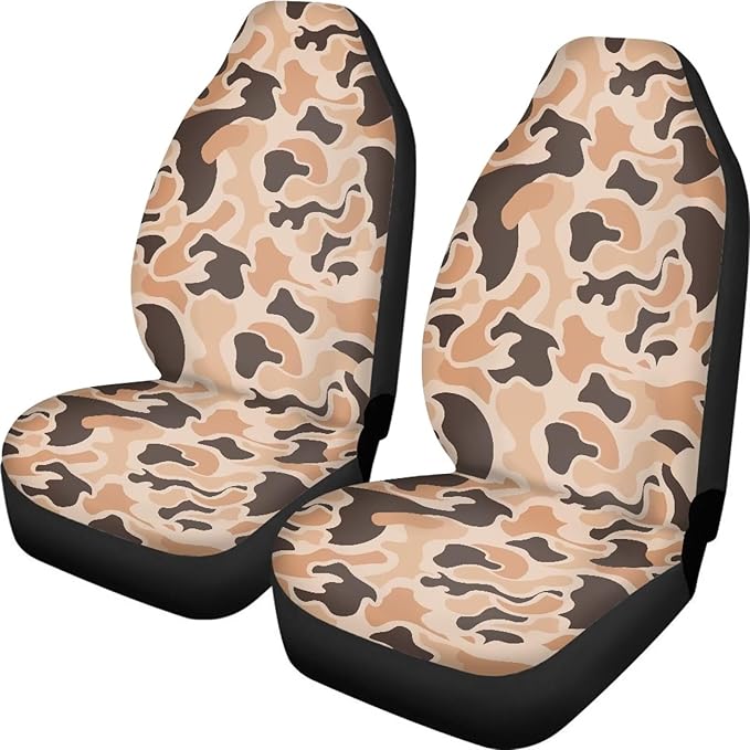 ELEQIN Brown Camo Front Car Seat Covers 2pcs, Automotive Seat Covers Car Accessories Universal Size Fit for Most Cars,SUVs&Trucks&Vans