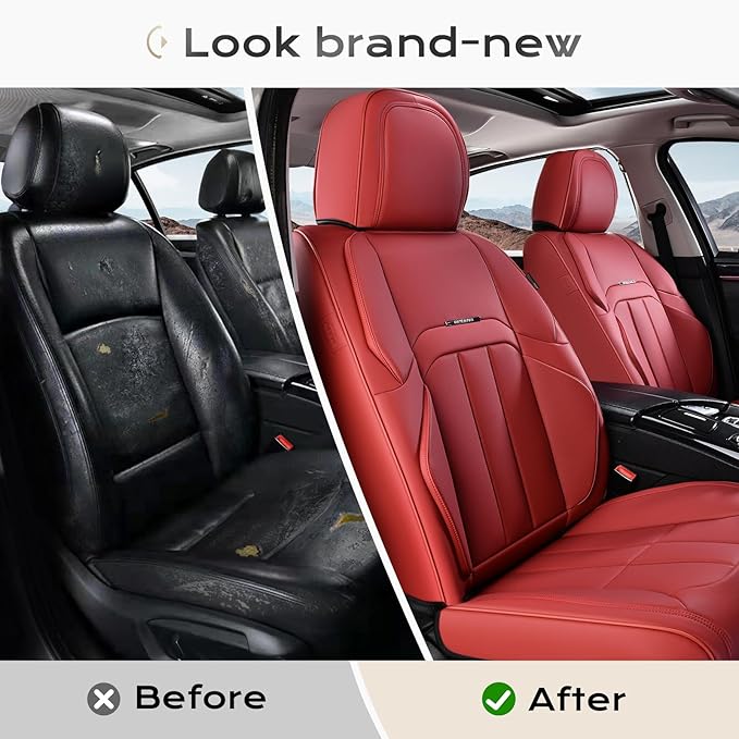 Coverado Car Seat Cover, Cover for Cars Full Seat, Premium Leather, Universal Fit Waterproof Seat Protectors, Car Seat Cushion Non-Slip for Most Cars-Red