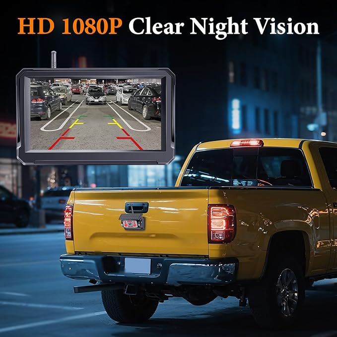 Wireless Backup Camera Solar for Truck: Magnetic Easy Install No Wiring Trailer Hitch Camera for Pickup Trucks - HD 1080P 5 Inch Split-Screen, IR Night Vision