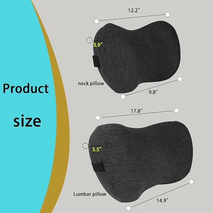 Lumbar Support Pillow for car，Car Neck Pillow Kit, Memory Foam Ergonomic Car Headrest and Lumbar Support for Driving Fatigue Relief, Comfort and Support Your Neck and Back