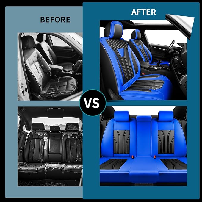 Fit Tucson Car Seat Covers Premium Leather for Hyundai Tucson 2010-2025 2026. Waterproof， Breathable, Scratch-Resistant & All-Weather Seat Cushion Protector (Front Seat,Blue&Black)