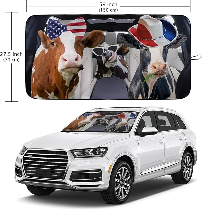 Funny Cow Car Windshield Sun Shade Foldable Sunshade Front Window Cover Sun Visor Protector Accessories (59x27.5 inches)