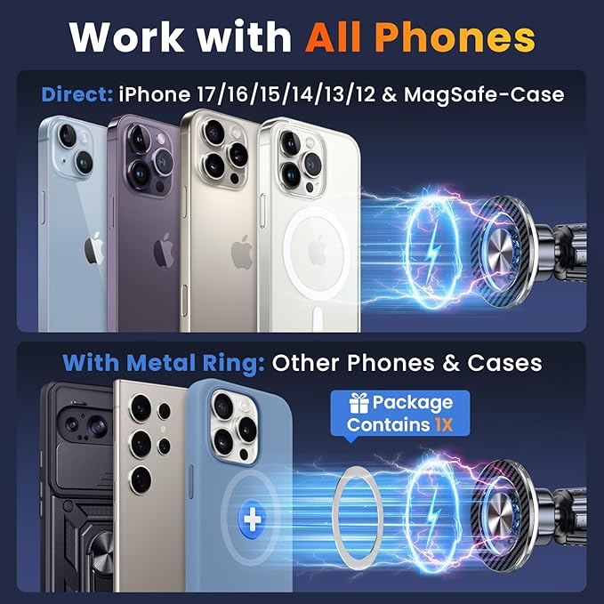 for MagSafe Car Mount Magnetic Phone Holder for Car [2026 Upgraded 22X Magnets & Double-Hooks] Phone Holders for Your Car Stand for Dashboard Vent GPS for iPhone 17/16/15/14/13 Android etc