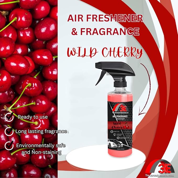 3E Car Air Freshener Premium Super Cherry Scent 16 fl oz – Professional Automotive Air Freshener & Odor Eliminator, Long-Lasting Interior Fragrance for Cars, Trucks, SUVs, RV, Home & Office (CHERRY)