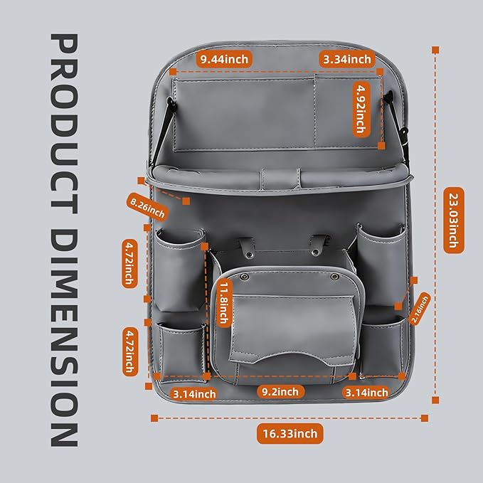 Car Seat Organizer, Multifunctional Backseat Protector Mat, Storage Bag and Tray Rack, Trash Storage (Suitable for Cars, Children, Back of Seats, and Rear Seats) (Gray, Leather 1-Piece Set)