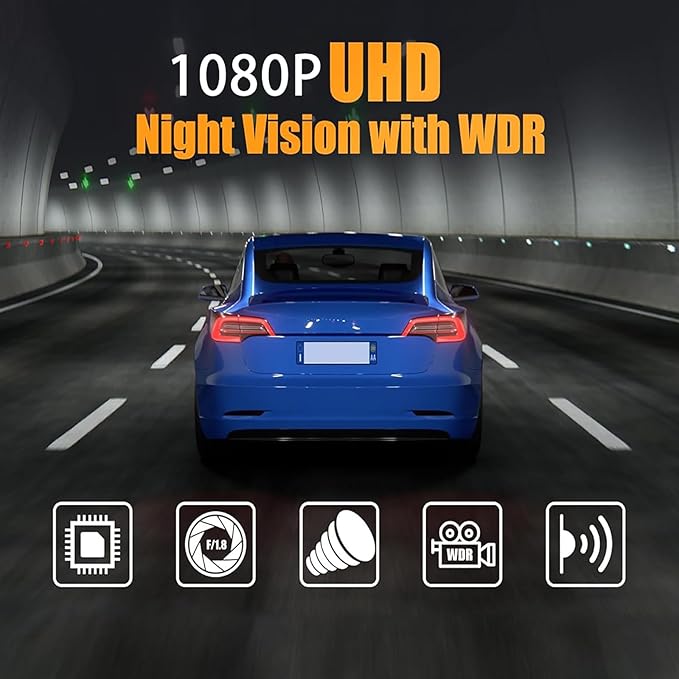 Dash Camera, 3 Channel Dash Cam Front and Rear, Full HD Dash Camera for Cars with 64G SD Card Car Dashboard Camera Recorder with 2'' IPS Screen 170°Wide Angle,WDR G-Sensor Parking Mode