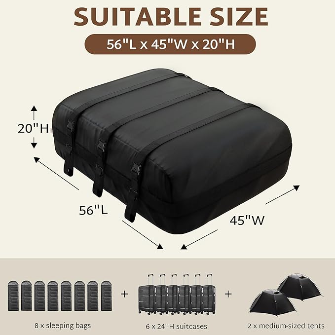 iBirdie Roof Rack Cargo Carrier 29.1 Cubic Feet, XL Soft-Shell Rooftop Cargo Box, Waterproof Heavy Duty 1200D for Car with/Without Roof Rack, Includes Anti-Slip Mat, Door Hooks, 56x45x20 inches