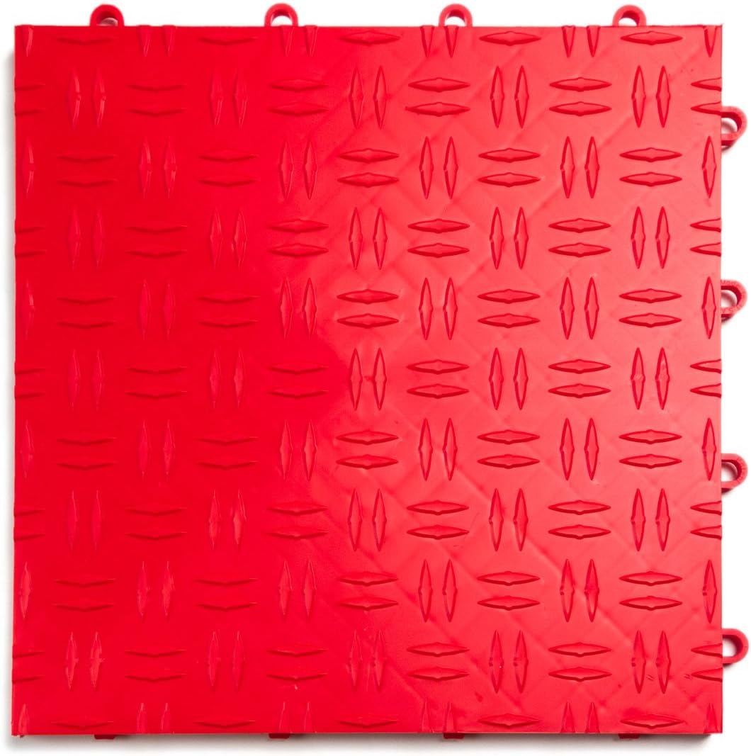 GarageTrac Diamond, Durable Interlocking Modular Garage Flooring Tile (12 Pack), Red