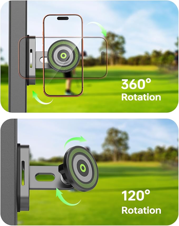 Magnetic Golf Cart Phone Holder Compatible with iPhone 12-17, Golf Accessories for Men, Photography-Friendly T-Shape Design Strong Magnetic Phone Caddy with 360° Adjustable Ball Head, Golf Gifts