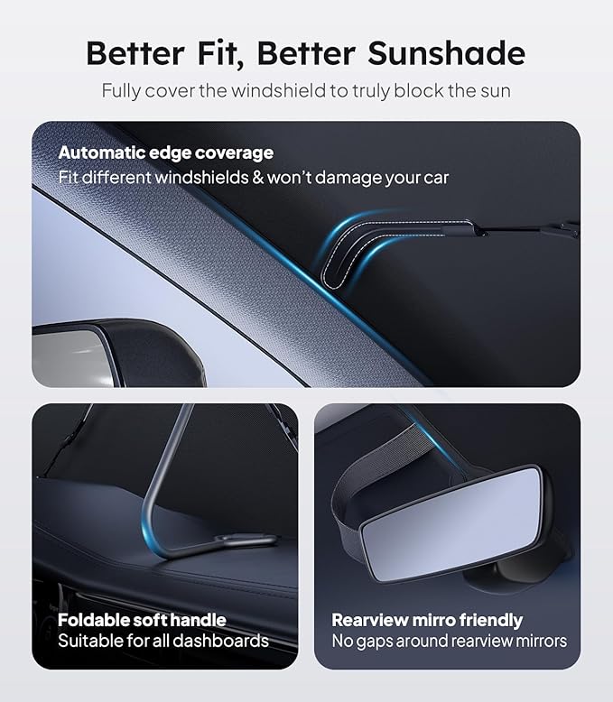 2025 Ice-Shield Car Windshield Sun Shade [100% Sun Block, 4th-Gen Cooling Tech] Reflective Heat Insulation, Portable Foldable Front Window Sunshade Umbrella for Truck/MPVs/Vans - Universal Fit 61"x39"