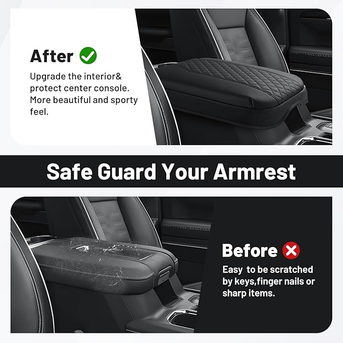 Autorder Center Console Cover for 2019-2026 Chevy Silverado/GMC Sierra Accessories, Tahoe&Suburban&Yukon 2021-2026, Armrest Cover Leather Middle Console Covers Anti-Scratch(Bucket Seat Only)