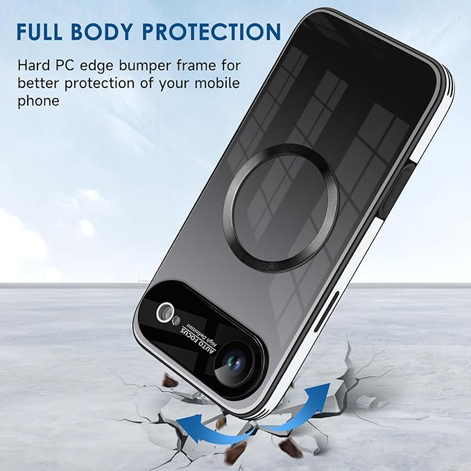 Guppy Compatible with iPhone Air Magnetic Case, with Full Camera Lens Protector [Compatible with MagSafe] Scratch Resistant Gradient Glass Back Cover Phone Case-Black
