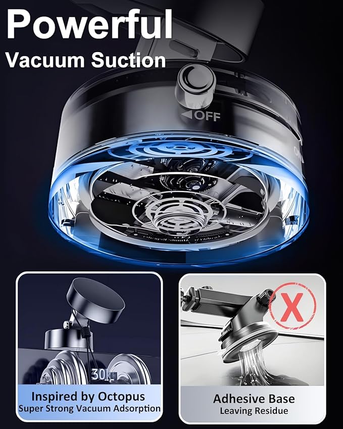 JingJinYY Vacuum Suction Magnetic Phone Holder, 2025 Upgraded Foldable and Retractable Magnetic Mount, A Movable Vacuum Suction Cup Car Phone Stand for Cars/Gyms/Mirrors/Smooth Surface (White)