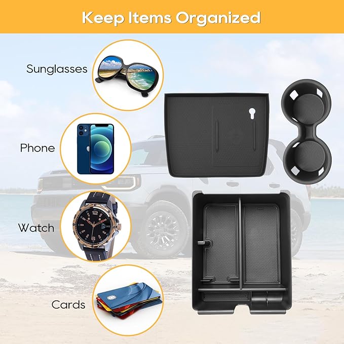 Center Console Organizer for 2026 Honda Passport Trailsport/2023 2024 2025 Honda Pilot/Ridgeline Accessories-Interior Center Cup Holder Insert & Wireless Charging Non-Slip Mat Armrest Storage Box 3PCS