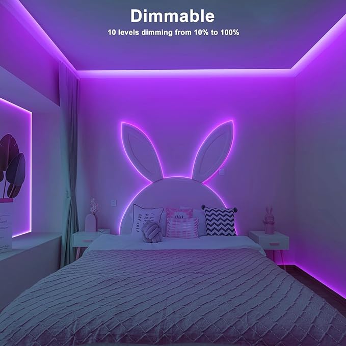 Tatazone 16.4ft Purple COB Led Strip Lights with Remote, Dimmable Bright Dotless Adhesive Indoor Led COB Light Strip for Cabinet, Painting, Room, Bed
