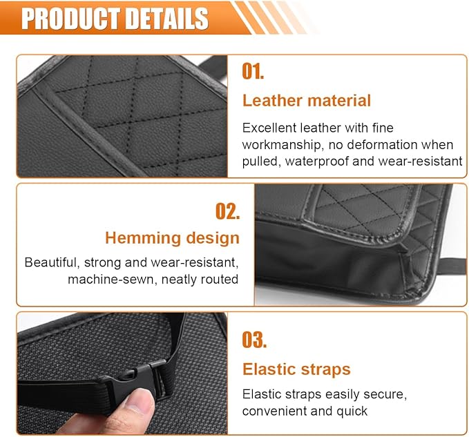 LAINLOY Foldable Car Seat Back Organizer, Large Capacity Hanging Car Backseat Storage Bag with Cup Holders, PU Leather Waterproof Car Trash Bag Can, Car Travel Accessories for Most Vehicles (2)