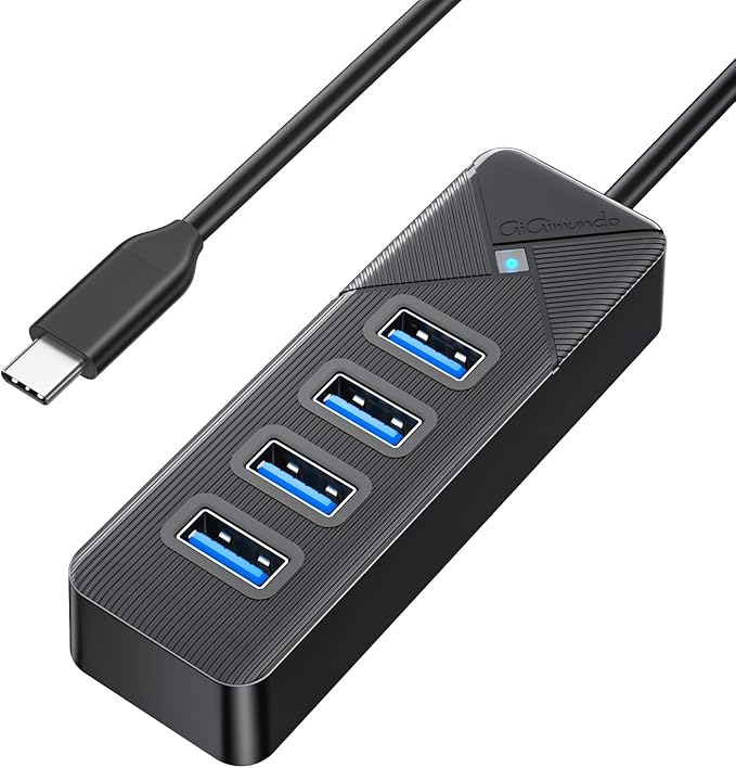 GiGimundo 4-Port USB C Hub for Laptop, USB C to USB Hub Multiport Adapter 5Gbps Transfer, USB C Splitter for Laptop, MacBook Pro/Air, iPad Pro, Dell, Chromebook, Keyboard, Mouse, HDD, Black