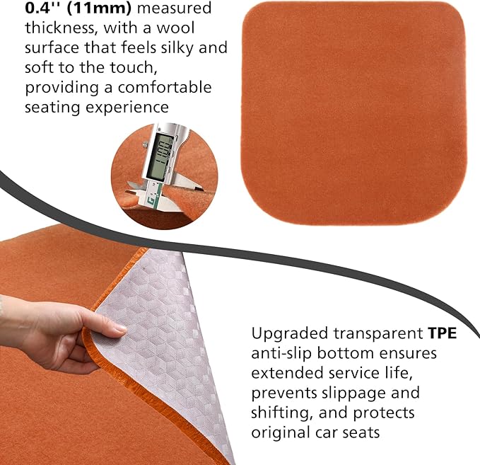 Genuine Wool Car Seat Cushion, Australian Soft Wool Auto Seat Pad Breathable and Sweat-Wicking Comfort Warm Universal Fit, 19.7''x19.7'' for Car Seats, Office Chairs, Home (Orange)