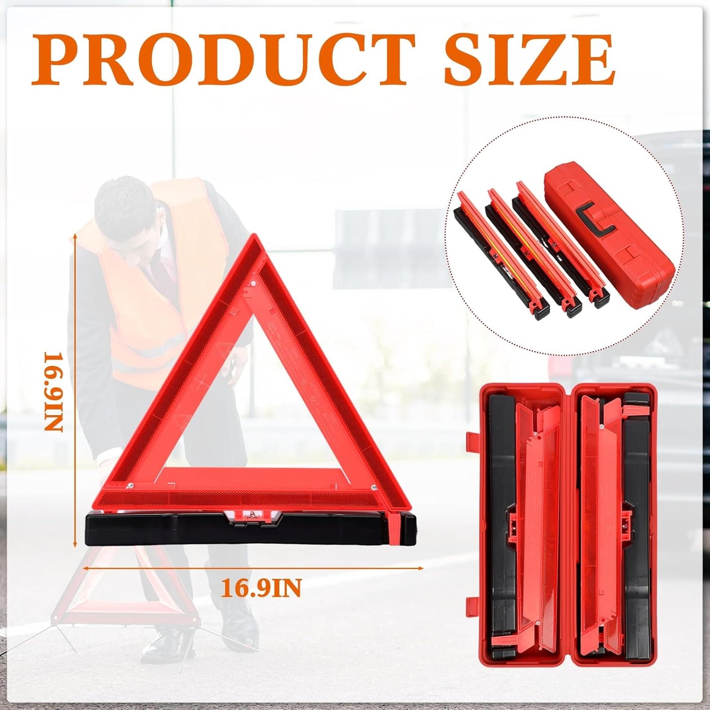 Kanayu Warning Triangle DOT Approved Foldable Emergency Safety Triangles Reflective Road Safety Triangle with Carrying Case Heavy Base Roadside Safety Warning Sign for Car Truck(18 Pcs)