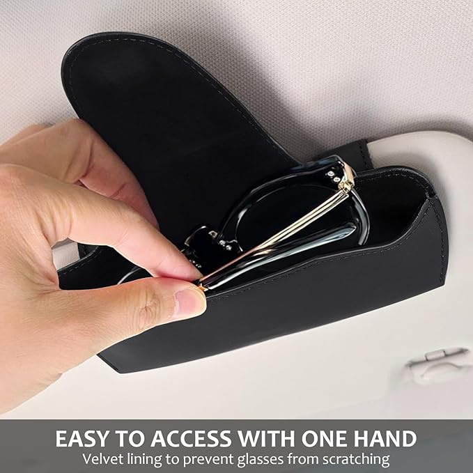 Accmor Sunglasses Holder for Car Sun Visor, Vehicle Sun Visor Sunglass Holders Glasses Case with Magnetic Closure, Universal Leather Auto Eyeglasses Organizer Car Accessories, No Obstruction of Vision