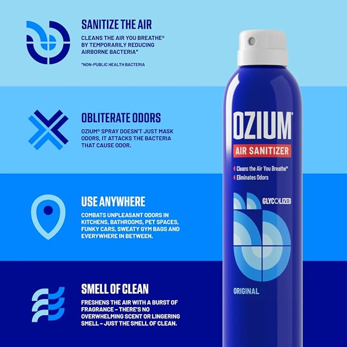 Ozium 0.8 oz. Air Sanitizer & Odor Eliminator for Homes, Cars, Offices and More, Original Scent, Pack of 3
