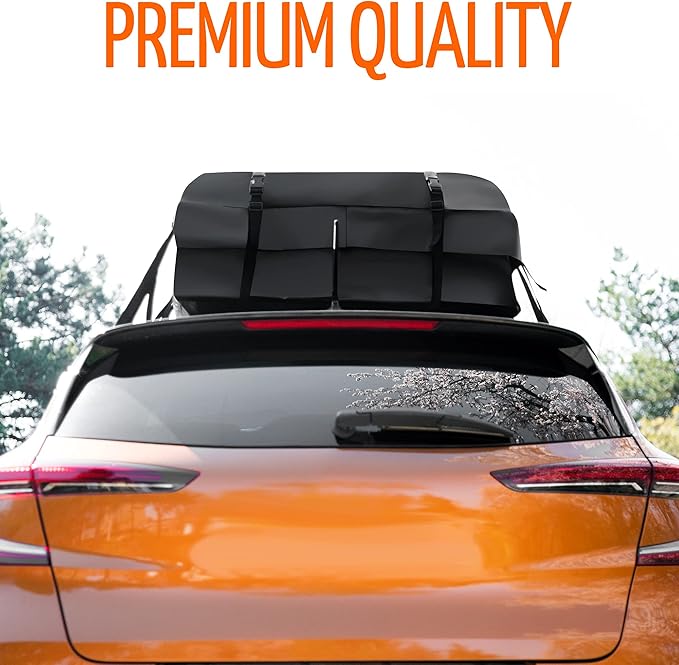 ZONETECH Car Roof Cargo Bag Water Resistant with a Protective Anti Slip Mat – 8 Reinforced Premium Quality Straps Rubberized Extra Cushioning Pad, Travel, Touring, Road Trips for Vehicle, SUV